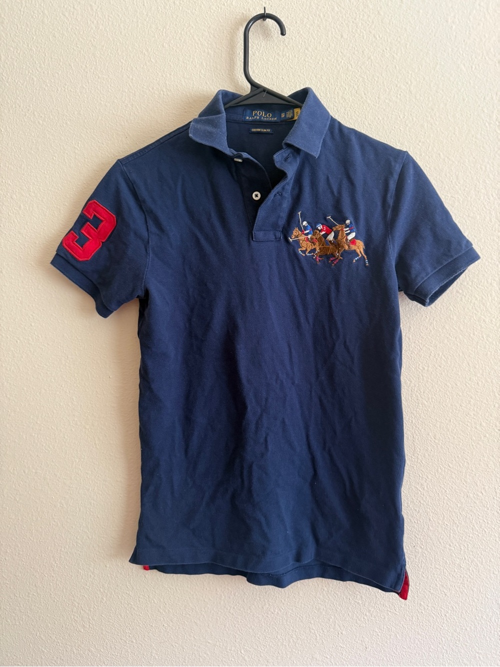 Polo by Ralph Lauren Navy Polo Shirt with Red Sleeve Number